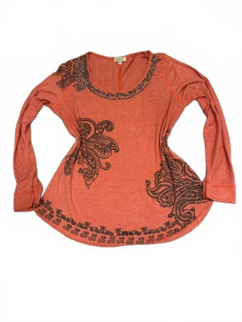 Vintage 2004 One World Y2K Paisley Rhinestone Boho Long Sleeve Top XL